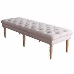Kirkland's Home Layla Natural Button Tufted Bench- Benches & Ottomans
