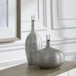 Kirkland's Home Leaf Ribbed Gatsby Bottle Vases, Set Of 2- Vases