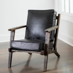 Kirkland's Home Leather And Wood Accent Chair- Accent Chairs
