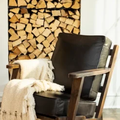 Kirkland's Home Leather And Wood Accent Chair- Accent Chairs