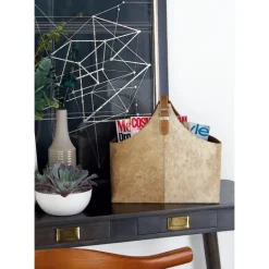 Kirkland's Home Leather Hide Modern Magazine Rack Basket- Baskets & Boxes