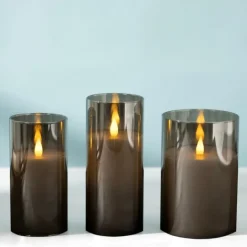 Kirkland's Home Led Soft Flame Glass Pillar Candle, 3X7 In.- Flameless Candles