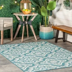 Kirkland's Home Leslie Green Floral Trellis Outdoor Rug, 5X8- Outdoor Rugs