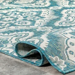 Kirkland's Home Leslie Green Floral Trellis Outdoor Rug, 5X8- Outdoor Rugs