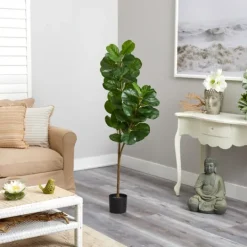 Kirkland's Home Lifelike Fiddle Leaf Fig In Black Planter, 4.5 Ft.- Trees & Topiaries
