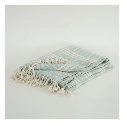 Kirkland's Home Light Blue And Ivory Striped Cotton Throw- Blankets & Throws