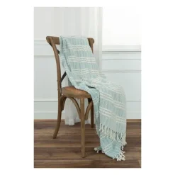 Kirkland's Home Light Blue And Ivory Striped Cotton Throw- Blankets & Throws