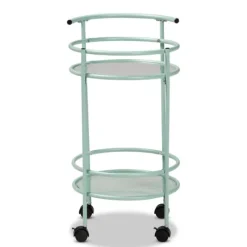 Kirkland's Home Light Blue Round Metal Bar Cart- Kitchen Islands & Bar Carts