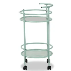 Kirkland's Home Light Blue Round Metal Bar Cart- Kitchen Islands & Bar Carts