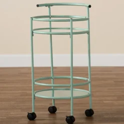 Kirkland's Home Light Blue Round Metal Bar Cart- Kitchen Islands & Bar Carts