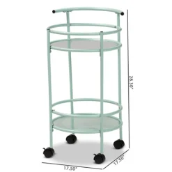 Kirkland's Home Light Blue Round Metal Bar Cart- Kitchen Islands & Bar Carts