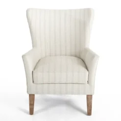 Kirkland's Home Light Blue Stripe Wingback Accent Chair- Accent Chairs