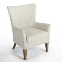 Kirkland's Home Light Blue Stripe Wingback Accent Chair- Accent Chairs