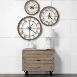 Kirkland's Home Light Brown Carved Wooden Clock- Clocks