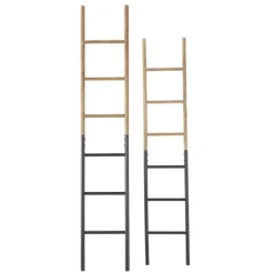 Kirkland's Home Light Brown Wood And Black Metal Ladders, Set Of 2- Decorative Accents