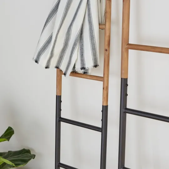 Kirkland's Home Light Brown Wood And Black Metal Ladders, Set Of 2- Decorative Accents