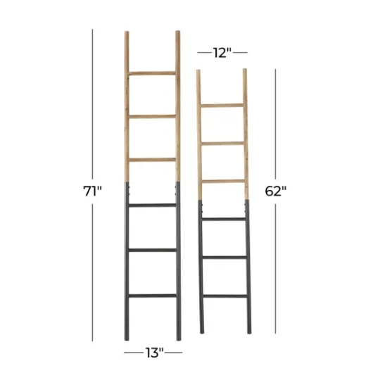 Kirkland's Home Light Brown Wood And Black Metal Ladders, Set Of 2- Decorative Accents