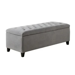 Kirkland's Home Light Button Tufted Storage Bench- Benches & Ottomans
