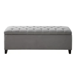 Kirkland's Home Light Button Tufted Storage Bench- Benches & Ottomans