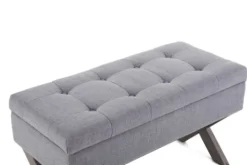 Kirkland's Home Light Button Tufted Storage Cross Leg Bench- Benches & Ottomans