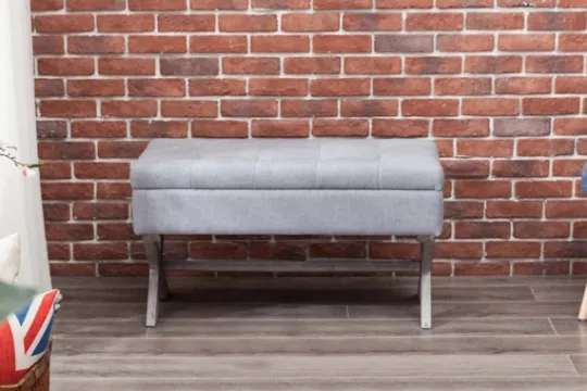 Kirkland's Home Light Button Tufted Storage Cross Leg Bench- Benches & Ottomans