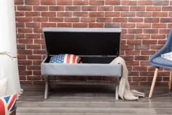 Kirkland's Home Light Button Tufted Storage Cross Leg Bench- Benches & Ottomans