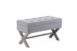 Kirkland's Home Light Button Tufted Storage Cross Leg Bench- Benches & Ottomans