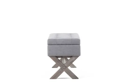 Kirkland's Home Light Button Tufted Storage Cross Leg Bench- Benches & Ottomans
