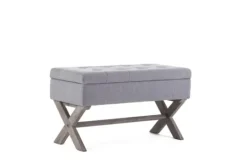 Kirkland's Home Light Button Tufted Storage Cross Leg Bench- Benches & Ottomans