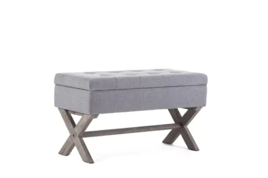 Kirkland's Home Light Button Tufted Storage Cross Leg Bench- Benches & Ottomans