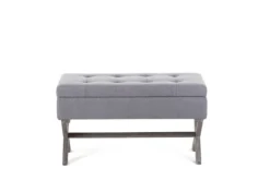 Kirkland's Home Light Button Tufted Storage Cross Leg Bench- Benches & Ottomans