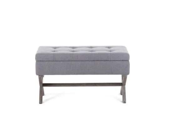 Kirkland's Home Light Button Tufted Storage Cross Leg Bench- Benches & Ottomans