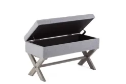 Kirkland's Home Light Button Tufted Storage Cross Leg Bench- Benches & Ottomans