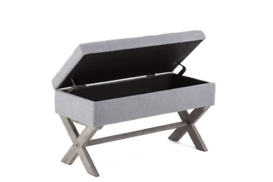 Kirkland's Home Light Button Tufted Storage Cross Leg Bench- Benches & Ottomans