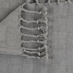 Kirkland's Home Light Checkered Weave Fringe Throw- Blankets & Throws