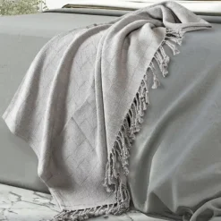 Kirkland's Home Light Checkered Weave Fringe Throw- Blankets & Throws