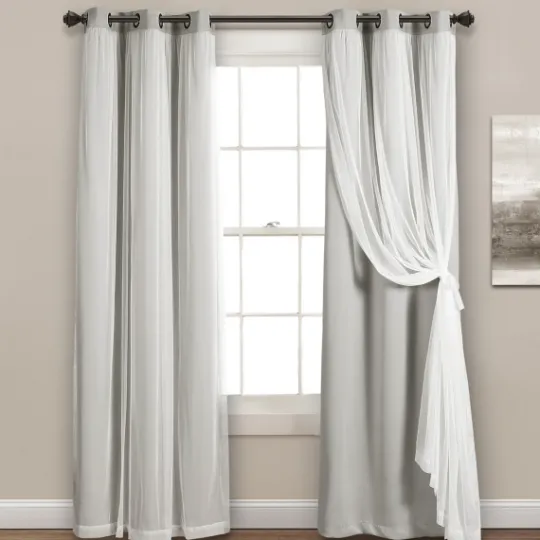 Kirkland's Home Light Curtain Panel Set With Overlay, 108 In.- Curtains & Drapes