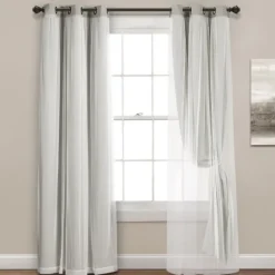 Kirkland's Home Light Curtain Panel Set With Overlay, 108 In.- Curtains & Drapes