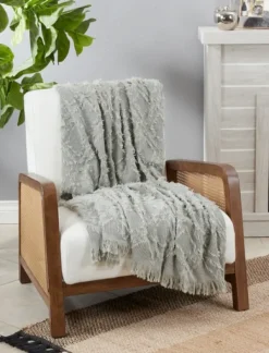 Kirkland's Home Light Diamond Pattern Throw Blanket- Blankets & Throws