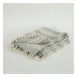 Kirkland's Home Light Gray And Ivory Striped Cotton Throw- Blankets & Throws