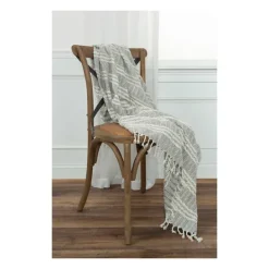 Kirkland's Home Light Gray And Ivory Striped Cotton Throw- Blankets & Throws