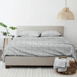 Kirkland's Home Light Gray Botanical Flannel 4-Pc. King Sheet Set- Bed Sheets