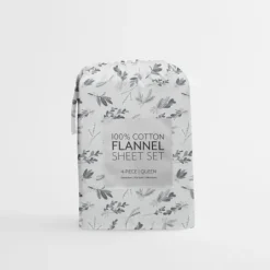 Kirkland's Home Light Gray Botanical Flannel 4-Pc. King Sheet Set- Bed Sheets