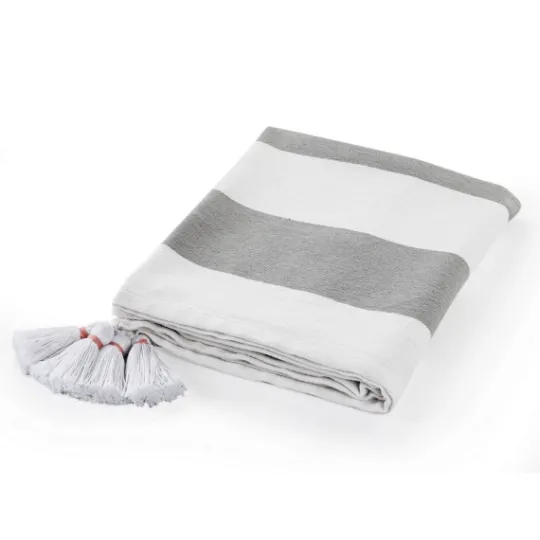 Kirkland's Home Light Gray Cabana Stripe Tassel Throw- Blankets & Throws