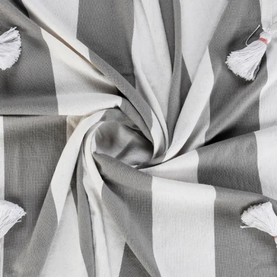 Kirkland's Home Light Gray Cabana Stripe Tassel Throw- Blankets & Throws