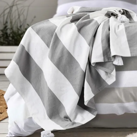 Kirkland's Home Light Gray Cabana Stripe Tassel Throw- Blankets & Throws