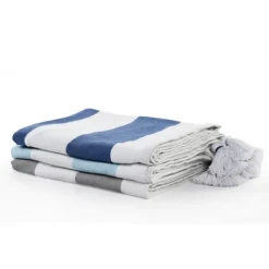 Kirkland's Home Light Gray Cabana Stripe Tassel Throw- Blankets & Throws