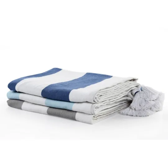 Kirkland's Home Light Gray Cabana Stripe Tassel Throw- Blankets & Throws