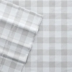 Kirkland's Home Light Gray Country Plaid 4-Pc. King Bed Sheet Set- Bed Sheets