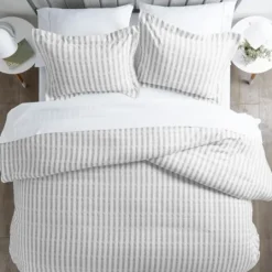 Kirkland's Home Light Gray Stripes 3-Pc. Twin Duvet Cover Set- Duvets